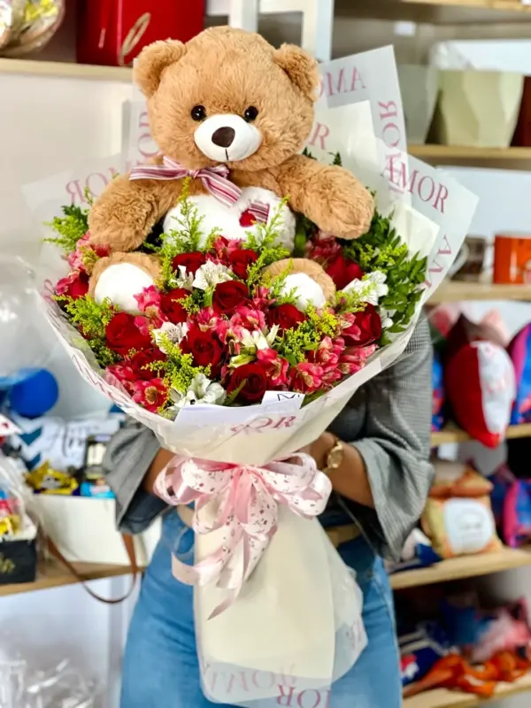 Buquê de 12 rosas + Urso G - Imagem 4